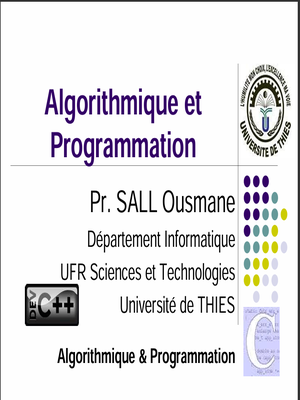 1 Cours Algorithmique Et Programmation 2019 2020 Présentation